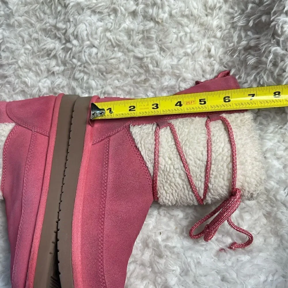 Kookaburra by UGG leather pink Girl winter boots beige fur lace up accent SZ3